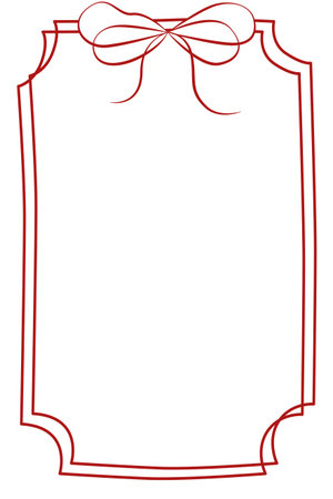 Hand-drawn trendy festive frame with a red bow in doodle line art styleのイラスト素材