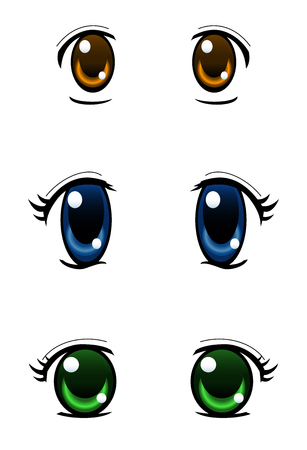 Set of anime style eyes isolated on white background, radial gradient usedのイラスト素材