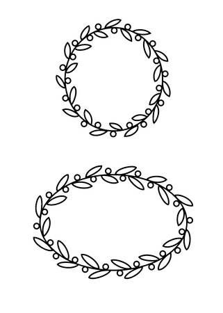 Doodle hand drawn olive branch frames - circle and ovalのイラスト素材