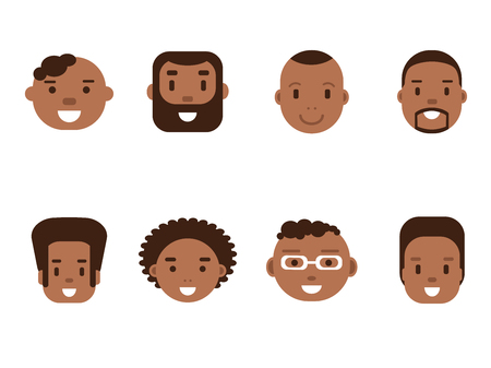 Set of African American male avatars, flat style Vector illustration.のイラスト素材