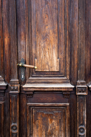 Old Wooden Threaded Door of Brown and Yellow Colorsの写真素材