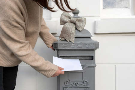 mailbox house old-fashioned address delivery post office handの写真素材