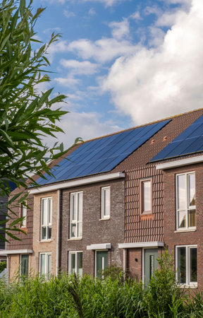 Solar Panel on The House Roof, Alternative Generator Energy in The Hague, Netherlandsの写真素材