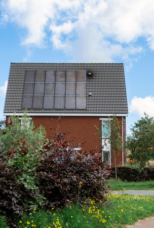 Solar Panel on The House Roof, Alternative Generator Energy in The Hague, Netherlandsの写真素材