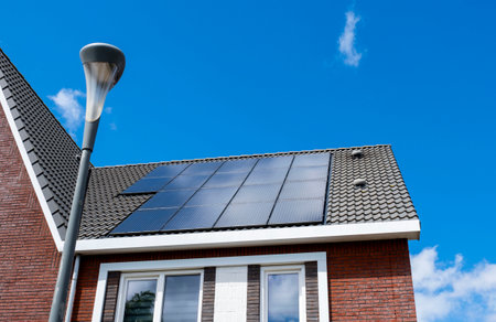 Solar Panel on The House Roof, Alternative Generator Energy in The Hague, Netherlandsの写真素材