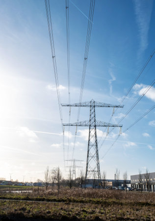Electricity Station or Factory, Energy System, Generator and Storage on the blue sky.の写真素材