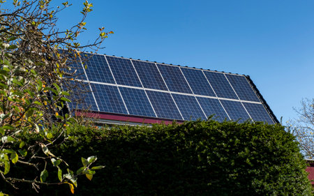 Solar Panel on The House Roof, Alternative Generator Energy in The Hague, Netherlandsの写真素材