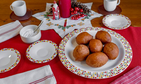 The typical Dutch food Olie Bollen, it is traditional Netherlands Donuts that Dutch people eating during Christmas and New Yearの写真素材