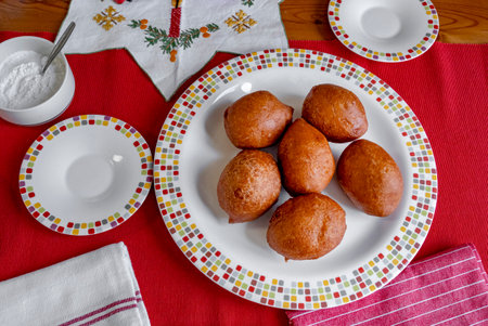 The typical Dutch food Olie Bollen, it is traditional Netherlands Donuts that Dutch people eating during Christmas and New Yearの写真素材