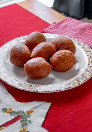 The typical Dutch food Olie Bollen, it is traditional Netherlands Donuts that Dutch people eat during Christmas and New Yearの写真素材