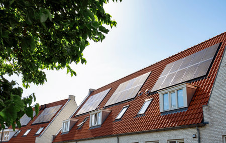 Solar Panel on The House Roof, Alternative Generator Energy in The Hague, Netherlandsの写真素材