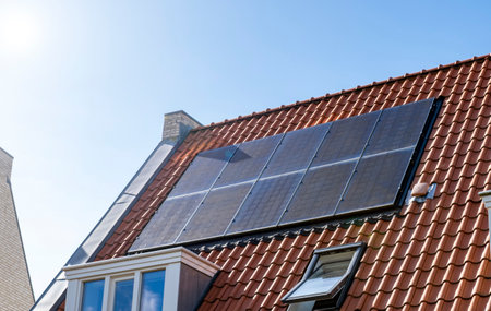 Solar Panel on The House Roof, Alternative Generator Energy in The Hague, Netherlandsの写真素材