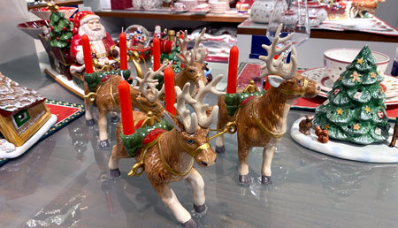 New Year porcelain toys vintage Santa Klaus deer supermarket Christmas Sale Bijenkorf The Hague snowman treeの写真素材