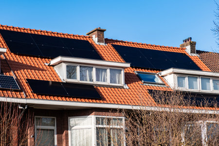 Solar Panel on The House Roof, Alternative Generator Energy in The Hague, Netherlandsの写真素材
