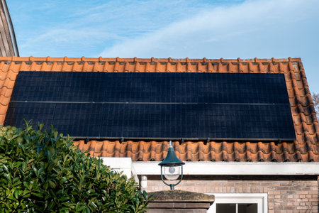 Solar Panel on The House Roof, Alternative Generator Energy in The Hague, Netherlandsの写真素材