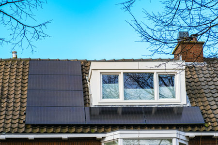 Solar Panel on The House Roof, Alternative Generator Energy in The Hague, Netherlandsの写真素材