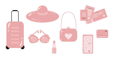 Travel icons set with most essential things and documents for travel.のイラスト素材