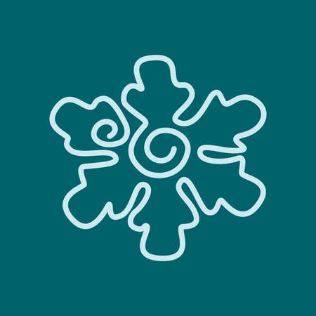 A light blue snowflake on an emerald background in a continuous line art style. Continuous line outline drawing. Hand-drawn. Vector graphics.のイラスト素材