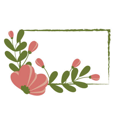 Spring frame in the form of a rectangle with a flower arrangement in a cartoon style. Copyspace.のイラスト素材