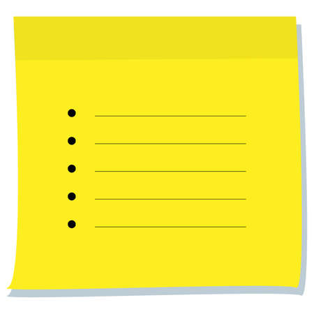 Sheet of yellow stickers with lined lines and dotted markers. Template for an inscription. Copy space.のイラスト素材