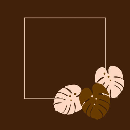Square frame with an abstract image of monstera leaves in trendy chocolate shades. Copyspace. Sampleのイラスト素材