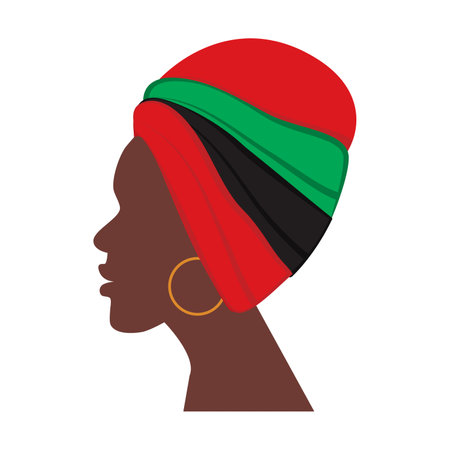 African American woman profile in national headdress in traditional African colors. Sticker. Iconのイラスト素材
