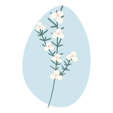 Blooming flower twig against the background of an abstract spot in trendy hue. Sticker. Isolate. EPSのイラスト素材