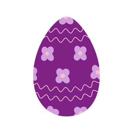 Easter egg in trendy purple with abstract pattern of wavy lines and flowers. Happy Easter. Holidayのイラスト素材