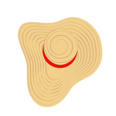 Abstract image of a hat with wide brim and a strips around. Hello summer. Sticker. Icon. Isolate.のイラスト素材