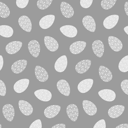 Easter seamless pattern with patterned Easter eggs in grayscale. Happy Easter. Springtime. Seasonのイラスト素材