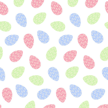 Easter seamless pattern with colorful Easter eggs in trendy soft shades. Happy Easter. Springtimeのイラスト素材