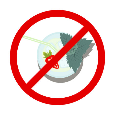 Light refreshing mojito cocktail with a strawberry, mint, straw and ice cubes under the bun signのイラスト素材