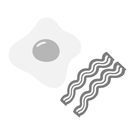 Fried eggs with strips of bacon in grayscale. Quick breakfast. Happy Egg Day. Unhealthy food. Vectorのイラスト素材