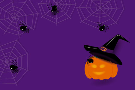 Abstract frame for Halloween with cobwebs, spiders and copy space in trendy Halloween shades. Vectorの写真素材