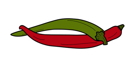 2 intertwined chili peppers of different colors. Traditional Latin American condiments and spices. Isolate. EPS. Vector for poster, banner, brochure, greetings or invitation cards, price, label or webのイラスト素材
