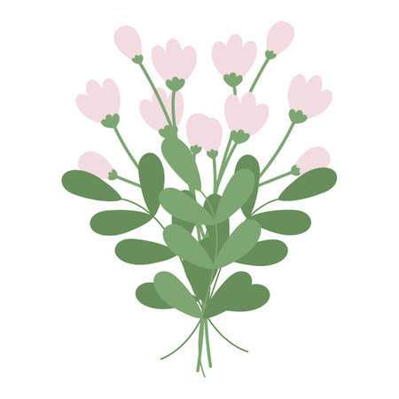 Abstract spring bouquet of twigs and flowers in trendy soft shades green and pink. Hello spring. Sticker. Icon. Isolate. EPS. Vector for poster, billboard, greetings or invitation, price, label or webのイラスト素材