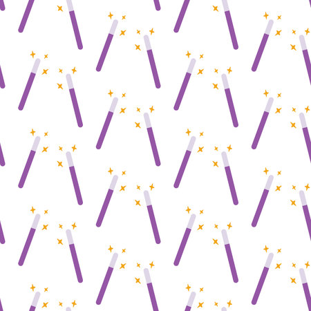 Seamless pattern with cute magic wand and decorative stars. Endless background texture. Isolate. EPS. Vector design concept for wrapping, wallpaper or web, greetings or cards and other different usesのイラスト素材