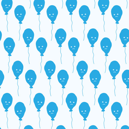 Seamless pattern of blue balloons on a thread with sad smile face in trendy monochrome blue shades. Isolate. EPS. Vector for wrapping, wallpaper, poster, banner, greetings or many other different usesのイラスト素材