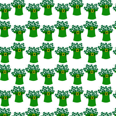 Seamless pattern of St. Patricks Day Leprechaun Hat and Shamrocks Bouquet. Backdrop design concept. Isolate. EPS. Vector abstract background texture for cards, posters, banners, promo or web, labelのイラスト素材