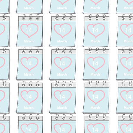 Seamless pattern of calendar page with date 14 March White Day and hand drawn heart shaped stroke. Isolate. EPS. Vector for wrapping, wallpaper or web, poster, banner, brochure, cards, price, labelのイラスト素材