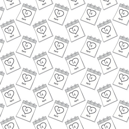 Seamless pattern Calendar page 14 April Black Day date and heart shaped stroke by hand in grayscale. Isolate. EPS. Vector concept for cards, posters, banner, brochures, billboards or web, label, tagのイラスト素材