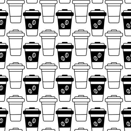 Disposable coffee cups seamless pattern. Abstract outline drawn background texture for coffee day. Isolate. EPS. Vector design concept for wrapping, packing, wallpaper or web, cards, posters or labelのイラスト素材