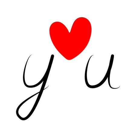 Love you. Hand drawn text with heart shape in minimalist style. Line art. Sticker. Isolate. Vector. EPS. Calligraphic design for print greeting, shirt, banner, poster, label, price tagのイラスト素材