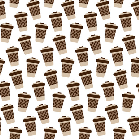 Disposable cups with coffee beans pattern in trendy soft brawn in minimalist cartoon style Backdrop Abstract background textureのイラスト素材