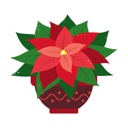 Potted Poinsettia Plant Holiday Indoor Decoration Icon Sticker Greetings cards design element idea Isolate EPS Vector Posters, banners, brochures, invitations, price tag, label or web, promo conceptのイラスト素材