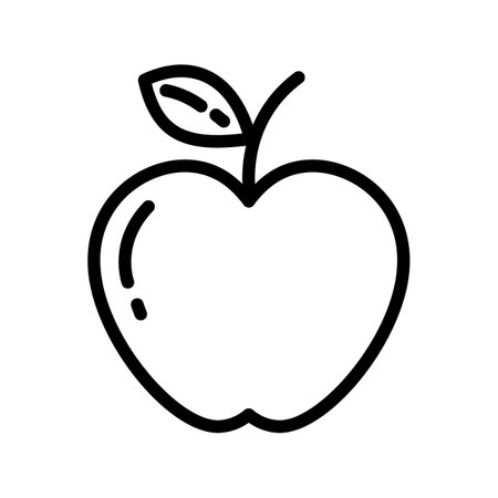 Apple Outline drawn Autumn fruit with leaf in minimalistic style Sticker Logo Icon design concept Isolate EPS Vector Cards, posters, banners, brochures, price tag, label or web, promo design ideaのイラスト素材