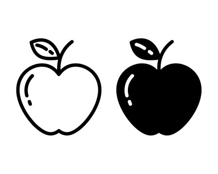 Apple Silhouette and outline draw Autumn fruits with leaves and gloss Icon Sticker logo design idea Set of 2 Isolate EPS Vector Cards, poster, banner, brochure, billboard, promo, price or web conceptのイラスト素材