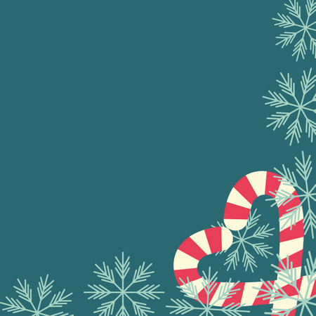 Heart shaped Candy cane and snowflakes Corner frame border. Christmas template idea with copy space. Vector illustration Lettering, cards, poster, leaflets, banner, brochures, greetings, label or webのイラスト素材