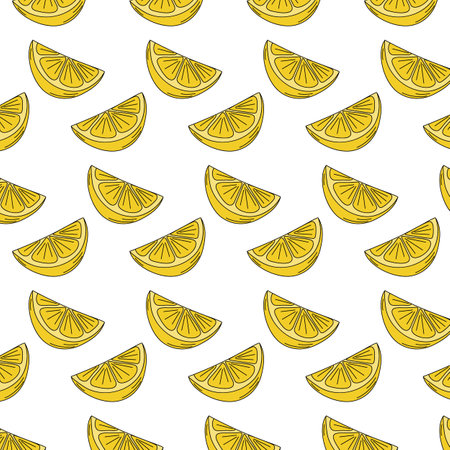 Lemon slices Seamless pattern in trendy soft yellow in simple Pop Art stile. Lemon Day or wrapping . Isolated Vector illustration Wallpaper or web promo backdrop, cards poster, banner, greeting, labelのイラスト素材