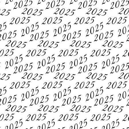 2025 New Years date Seamless pattern. Minimalistic Greeting wallpaper or decorative Backdrop texture. Isolated on white Outline Vector illustration Themed cards, posters, leaflets, label or web promoのイラスト素材